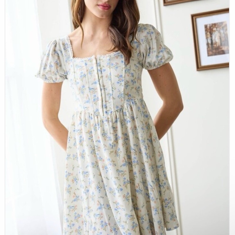 Mine Blue Floral Mini Dress - Picture 1 of 3